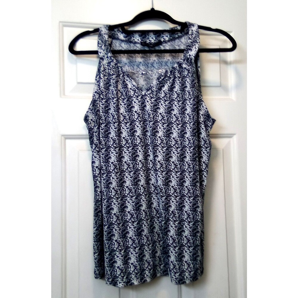 Adrienne Vittadini Women's Halter Tank Top Black/White Geometric, Size M